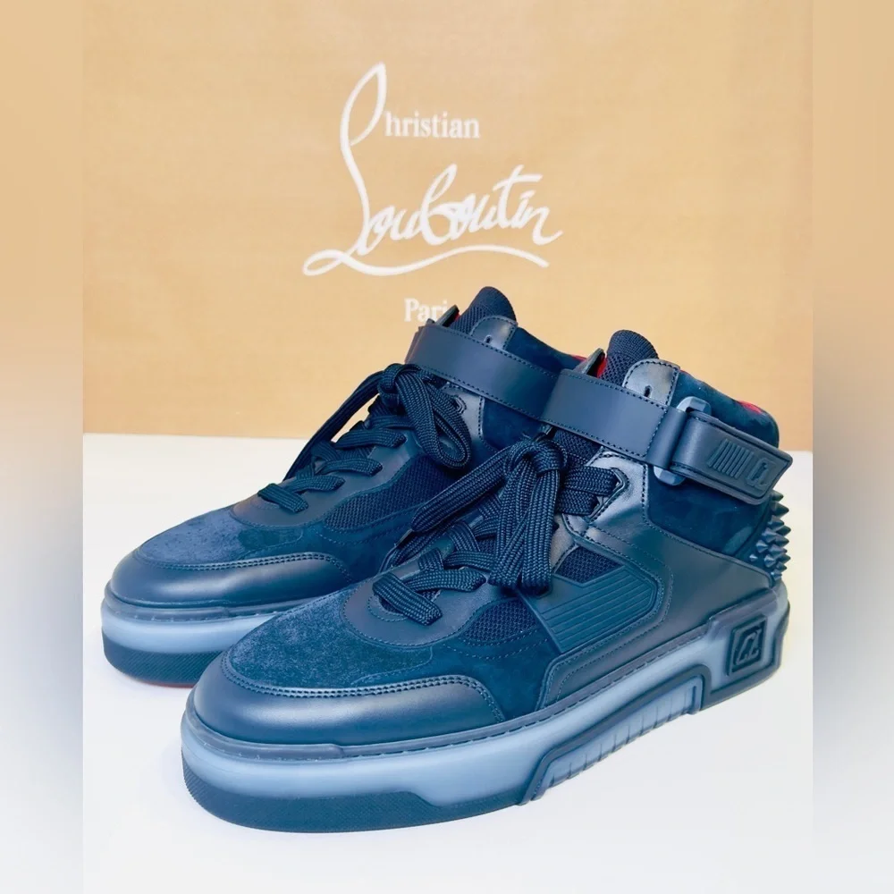 Christian Louboutin Astroloubi Mid-top Sneakers Navy Blue Suede Leather EU-44.5